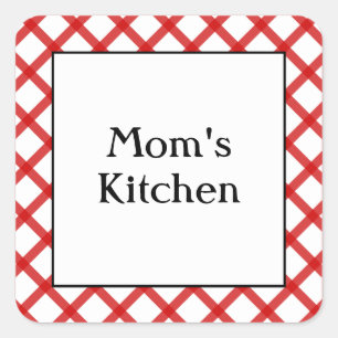 Mom's Kitchen Custom Saying Red Checks Sticker