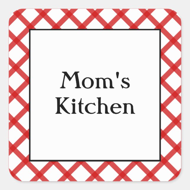 Mom's Kitchen Custom Saying Red Checks Sticker (Front)