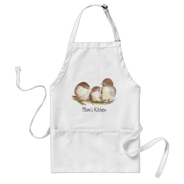 Mom's Kitchen ,Cute Family of Birds, Adult Apron (Front)