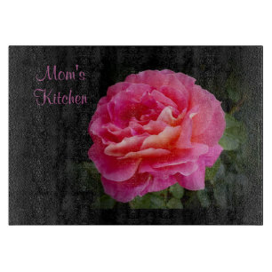 Mom's Kitchen Floral Decorative Glass Cutting Board
