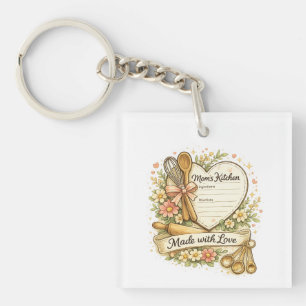 Mom's Kitchen Heart Recipe Floral Keychain Gift
