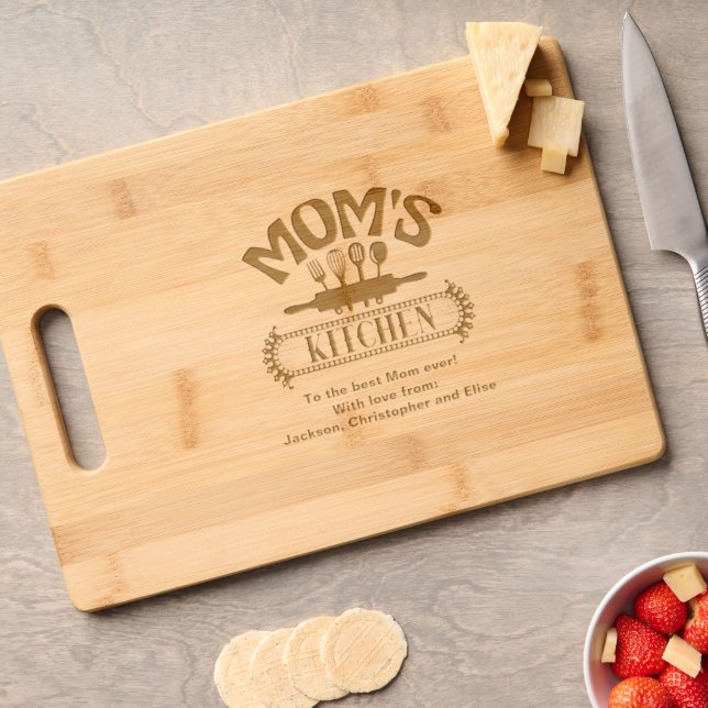 Mom's Kitchen Modern Custom NamesText Charcuterie Engraved Cutting Board (Cheese)