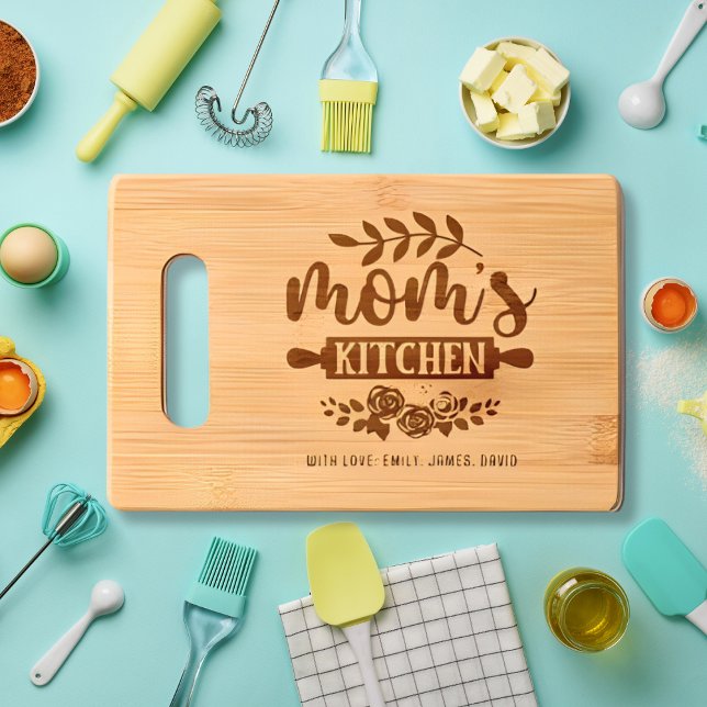 Mom's Kitchen Personalized Kids Name Mother's Day Engraved Cutting Board (Creator Uploaded)