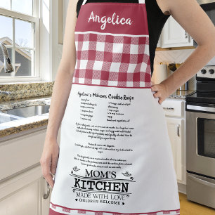 Mom's Kitchen Quote with name, Red white Apron