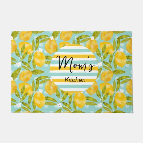 Moms Kitchen Quote Yellow Citrus Lemons Pattern Doormat