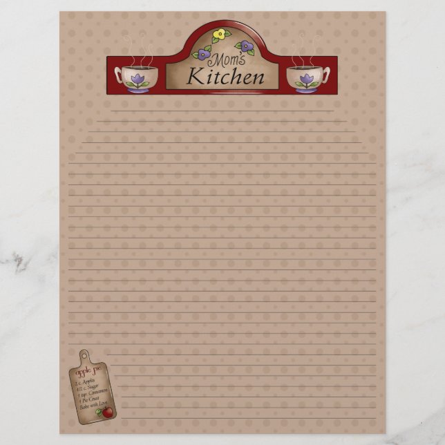 Mom's Kitchen Recipe Pages (Lined) (Front)