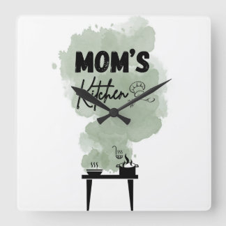 Mom's Kitchen sage green and black colors Square Wall Clock