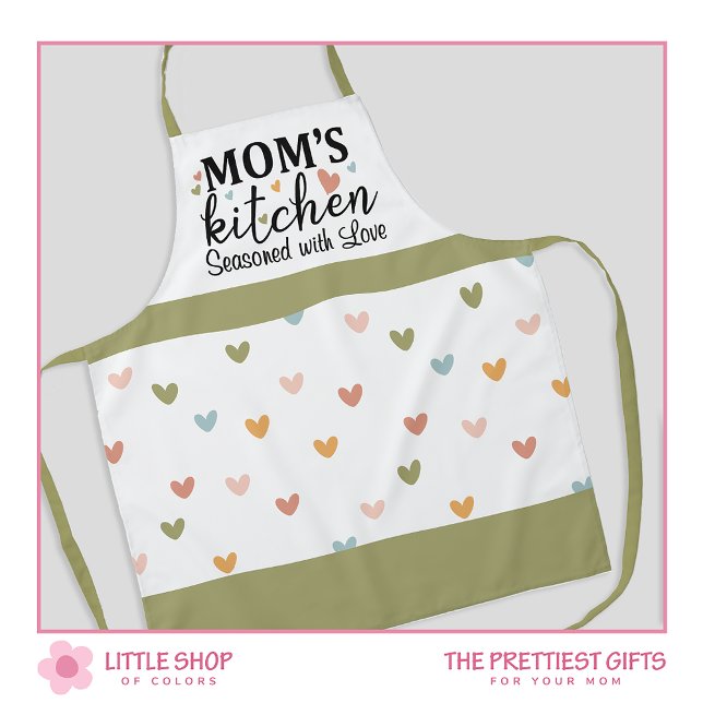 Mom's Kitchen Seasoned with Love Pastel Hearts Apron (Creator Uploaded)