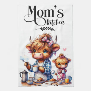 Mom's Kitchen Towel Highland Cow Mom Tea Towel