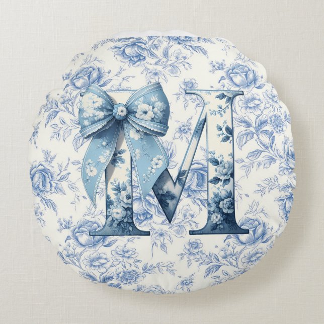 Mom's Light Blue Chinoiserie Round Pillow (Front)