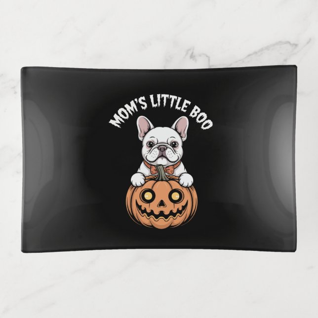 Mom's Little Boo French Bulldog Hallowen Trinket Tray (Front)
