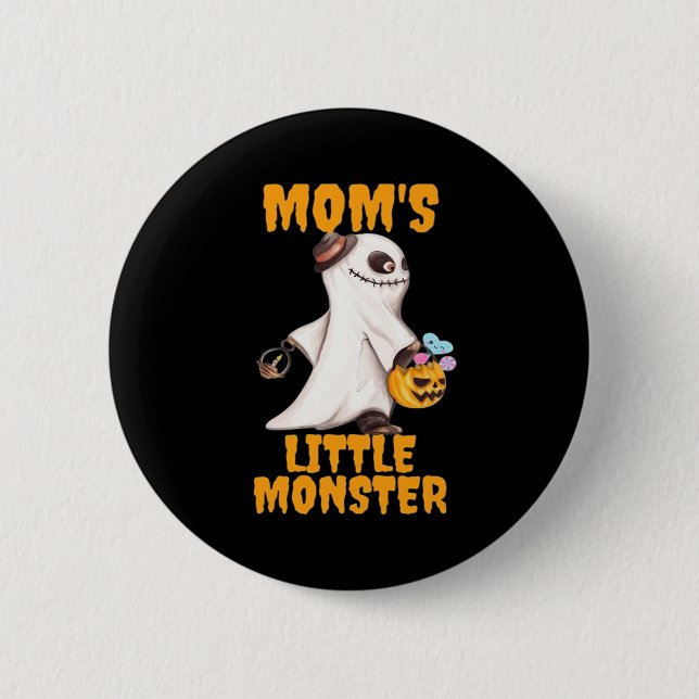 Moms Little Boo Monster Funny Graphic Button (Front)
