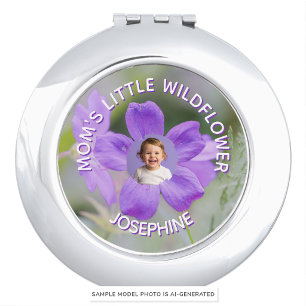 Mom's Little Wildflower Lilac Flower Custom Photo Compact Mirror