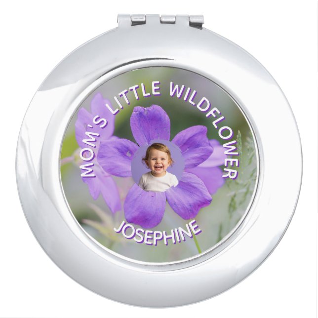 Mom's Little Wildflower Lilac Flower Custom Photo Compact Mirror (Front)