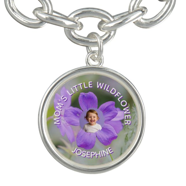 Mom's Little Wildflower Purple Flower Custom Photo Bracelet (Design)