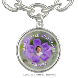 Mom's Little Wildflower Purple Flower Custom Photo Bracelet