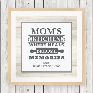 Mom's Meals Become Memories Rustic Kitchen Poster