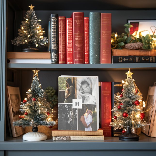 Mom's Monogram Mother's Day Photo Collage Wooden Box Sign (Creator Uploaded)