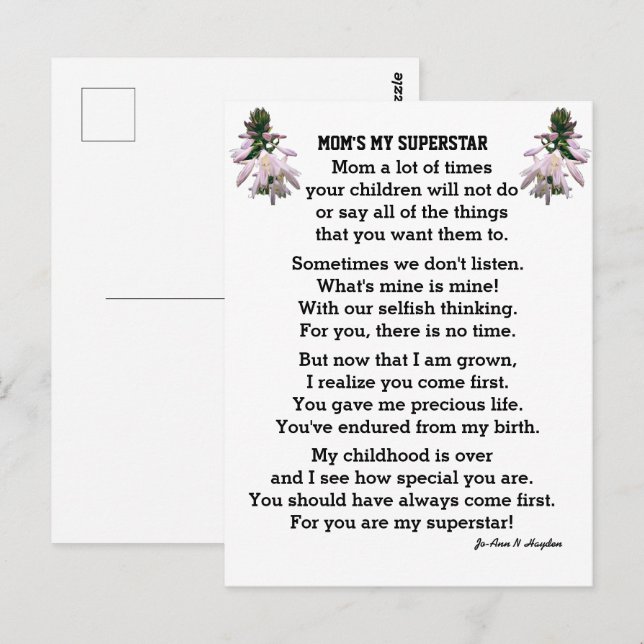 MOM'S MY SUPERSTAR  POSTCARD (Front/Back)