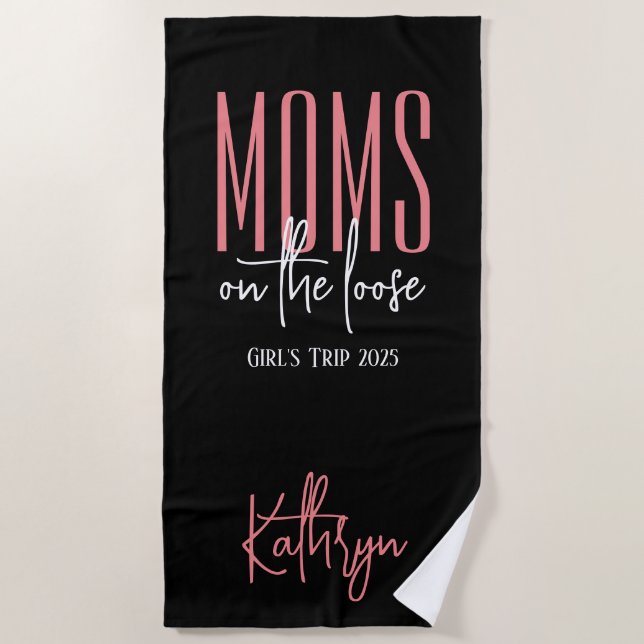 Mom's on the Loose Personalized Beach Towel (Front)