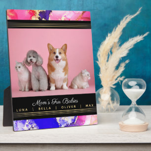 Mom's Pets Name Photo Template Pink Abstract Plaque