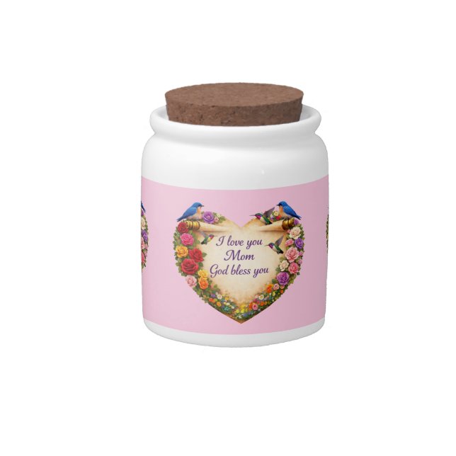 Mom's Pink Floral Heart Candy Jar  (Front)