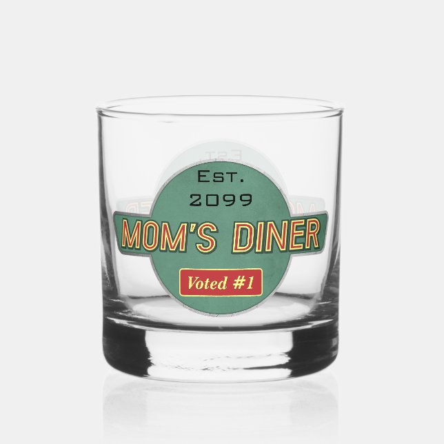 Mom's Retro Diner Drinkware Rocks Whiskey Glass (Front)