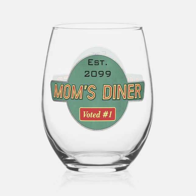Mom's Retro Diner Drinkware Stemless Wine Glass (Front)