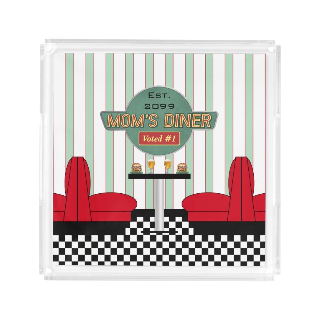 Mom's Retro Diner with Burgers & Beer Acrylic Tray (Front)