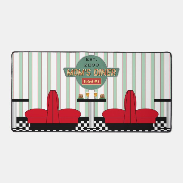 Mom's Retro Diner with Burgers & Beer Desk Mat (Front)
