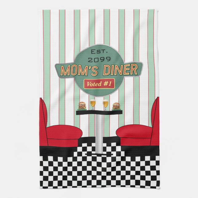 Mom's Retro Diner with Burgers & Beer Kitchen Towel (Vertical)