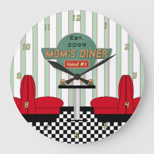 Mom's Retro Diner with Burgers & Beer Large Clock