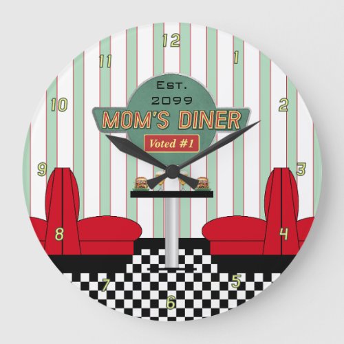 Moms Retro Diner with Burgers  Beer Large Clock
