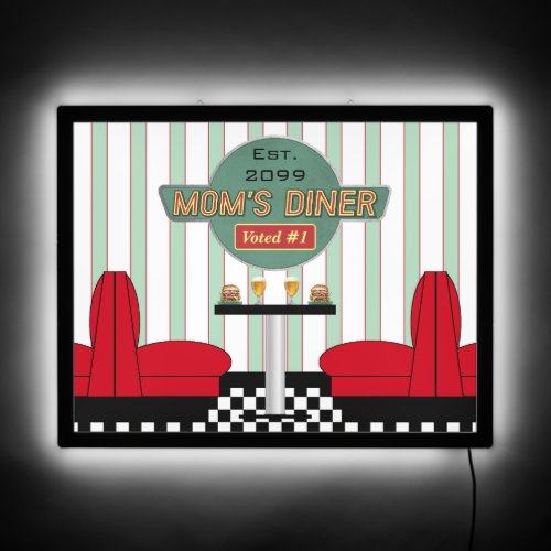 Moms Retro Diner with Burgers  Beer LED Sign