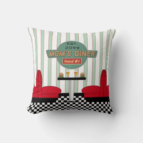 Moms Retro Diner with Burgers  Beer Throw Pillow