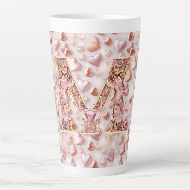 Moms Rose Gold Hearts Ceramic Large Latte Mug (Front)