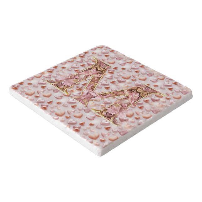 Moms Rose Gold Hearts Marble Trivet (Corner)