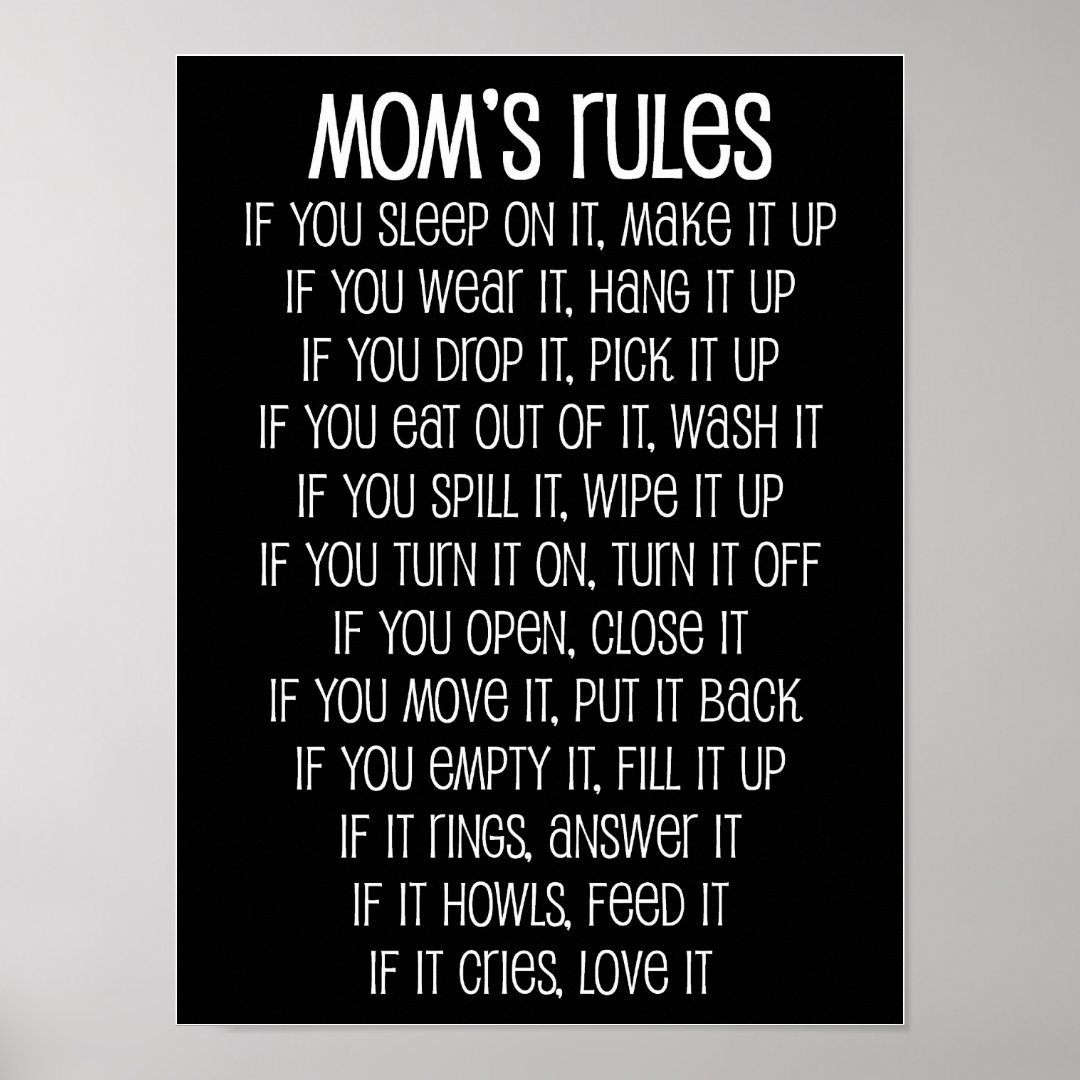 Mom's Rules Poster | Zazzle