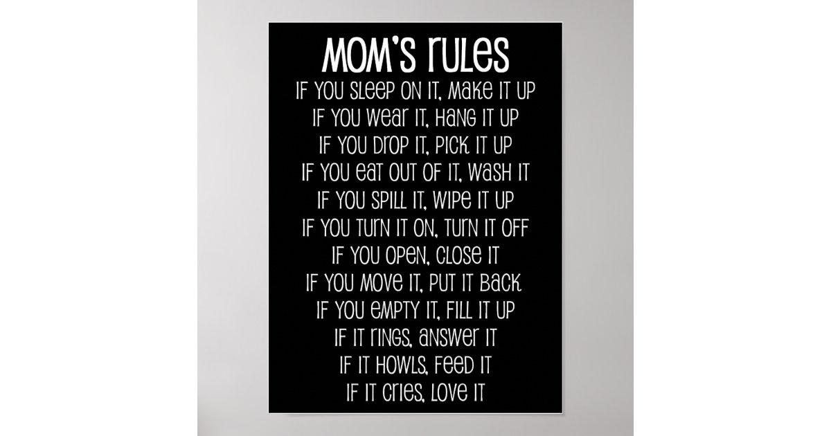 Mom's Rules Poster | Zazzle