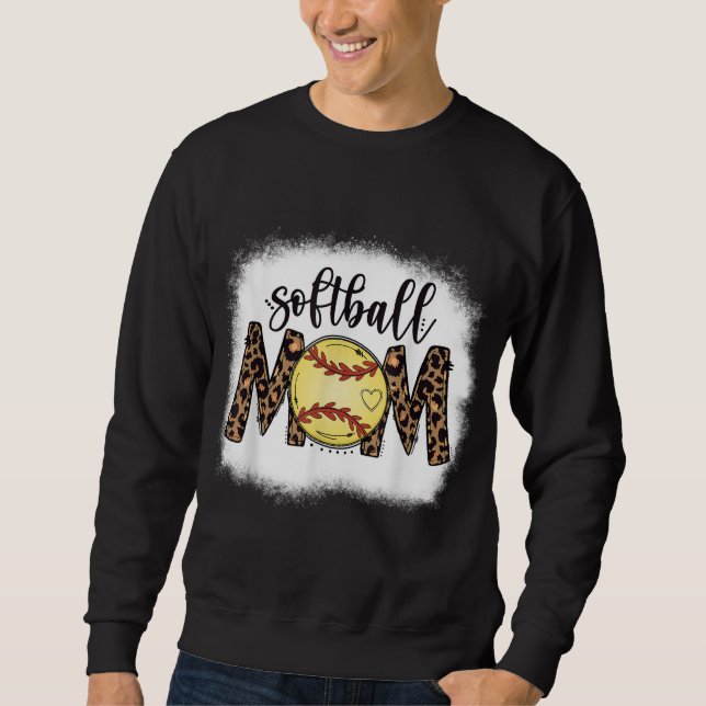 Moms Softball Leopard Bleached Women's Softball Mo Sweatshirt (Front)