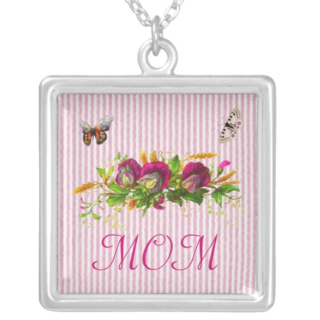 Mom's Sweet Pea Neckace Silver Plated Necklace (Front)