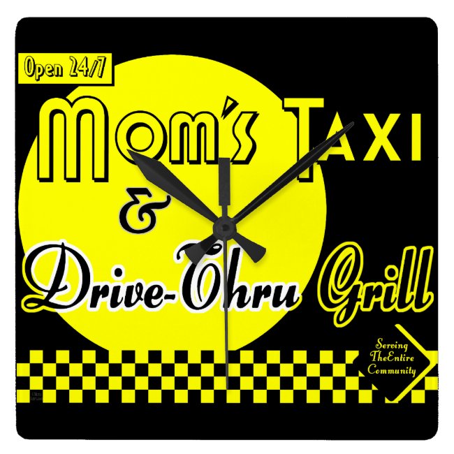 Moms Taxi and Drive-thru Grill Retro Kitchen Clock
