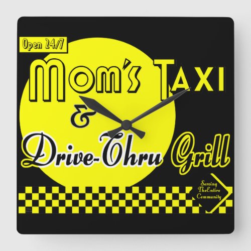 Moms Taxi and Drive_thru Grill Retro Kitchen Clock