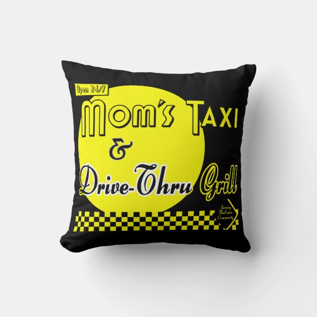 Moms Taxi and Grill Funny Retro Pillow (Front)