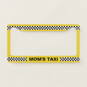 Mom's Taxi Checkered Yellow Taxi Cab Custom License Plate Frame