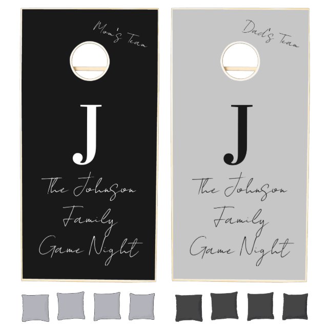 Mom's Team Dad's Team Monogram Black Gray Family Cornhole Set (Set)