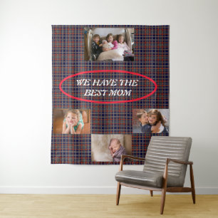Mom's the Best Tartan  Plaid Freestyle White Font  Tapestry