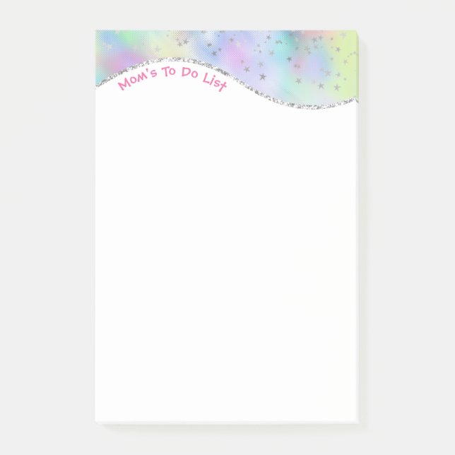 Mom's To Do List, Iridescent Wave & Silver Stars Post-it Notes (Front)