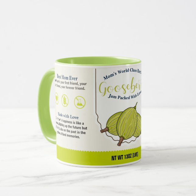 Mom's World Class Gooseberry Love Jam Mug (Front Left)