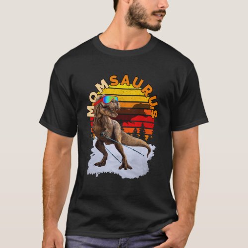 MOMSAURUS Jurassic Rex Mom Skiing Vintage World Di T_Shirt